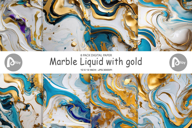 Digital Paper Marble Liquid with gold Digital Pattern artnoy 