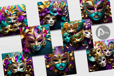 Digital Paper Mardi Gras Masks Sublimation artnoy 