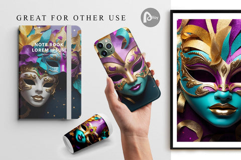 Digital Paper Mardi Gras Masks Sublimation artnoy 