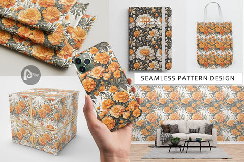 Digital Paper Marigold Pattern Digital Pattern artnoy 