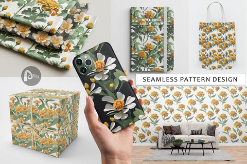 Digital Paper Marigolds Pattern Digital Pattern artnoy 