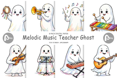 Digital Paper Melodic Music Teacher Ghost Sublimation artnoy 