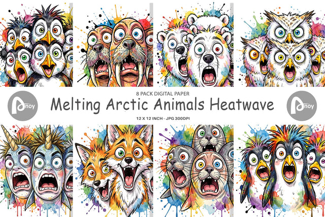 Digital Paper Melting Arctic Animals Heatwave Digital Pattern artnoy 