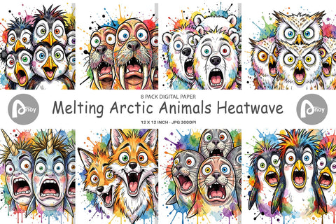Digital Paper Melting Arctic Animals Heatwave Digital Pattern artnoy 