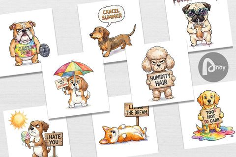 Digital Paper Melting Summer Dog Sarcastic Watercolor Digital Pattern artnoy 