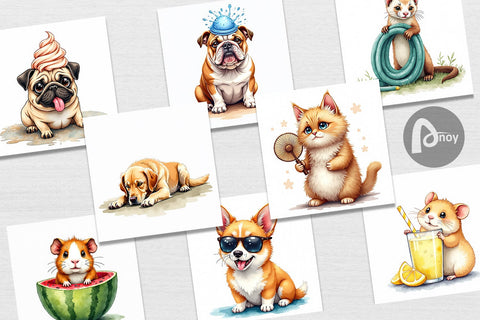 Digital Paper Melting Summer Pets Digital Pattern artnoy 