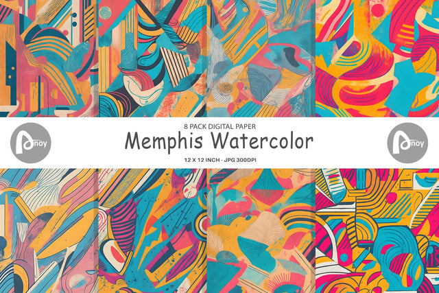 Digital Paper Memphis Watercolor Digital Pattern artnoy 