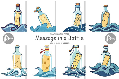 Digital Paper Message in a Bottle Digital Pattern artnoy 