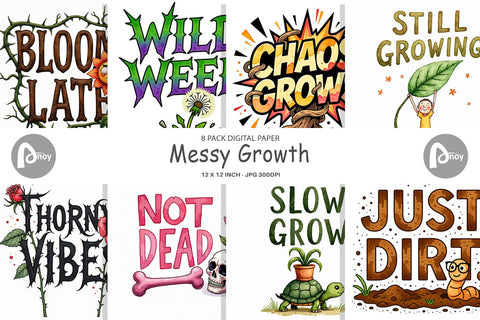 Digital Paper Messy Growth Reluctant Blooming Digital Pattern artnoy 