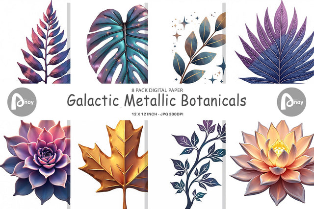 Digital Paper Metallic Botanicals Digital Pattern artnoy 