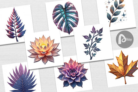 Digital Paper Metallic Botanicals Digital Pattern artnoy 