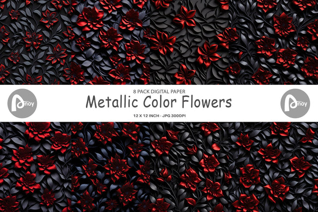 Digital Paper Metallic Color Flowers Digital Pattern artnoy 