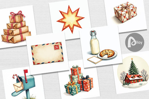 Digital Paper Mid-Century Christmas Mail Retro Watercolor Digital Pattern artnoy 