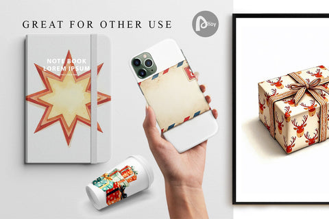 Digital Paper Mid-Century Christmas Mail Retro Watercolor Digital Pattern artnoy 