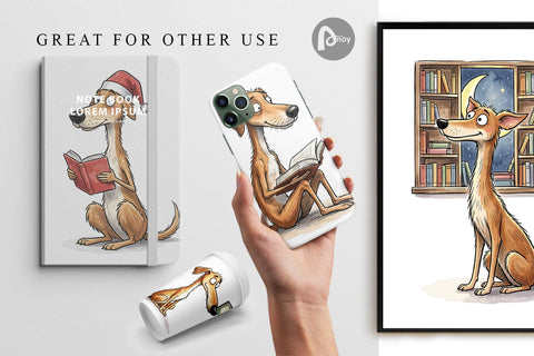 Digital Paper Midnight Reading Dog Watercolor Digital Pattern artnoy 