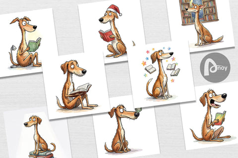 Digital Paper Midnight Reading Dog Watercolor Digital Pattern artnoy 