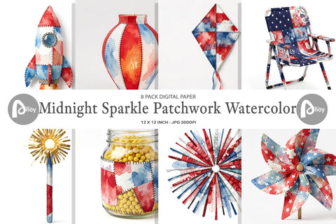 Digital Paper Midnight Sparkle Patchwork Watercolor Sublimation artnoy 