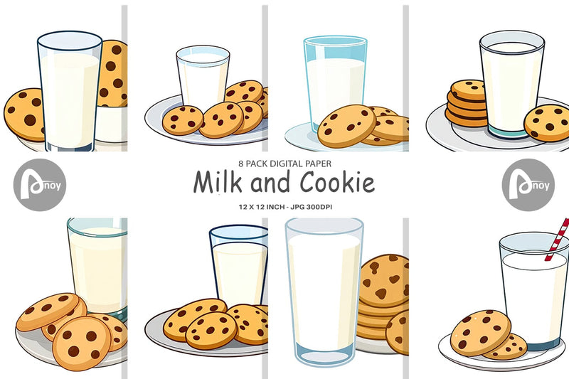 Digital Paper Milk and Cookie Digital Pattern artnoy 