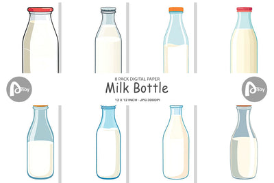 Digital Paper Milk Bottle Digital Pattern artnoy 