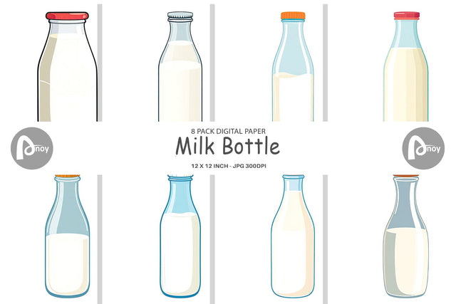 Digital Paper Milk Bottle Digital Pattern artnoy 