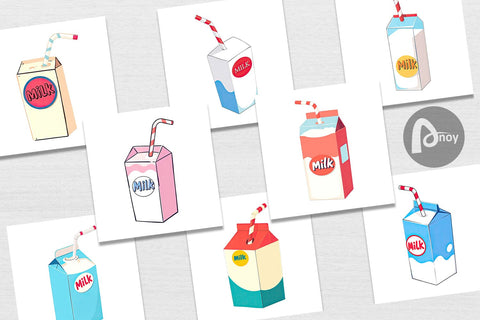 Digital Paper Milk Box with Straw Digital Pattern artnoy 