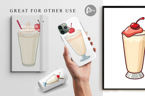 Digital Paper Milkshake with Cherry Digital Pattern artnoy 