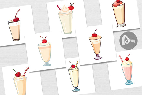 Digital Paper Milkshake with Cherry Digital Pattern artnoy 