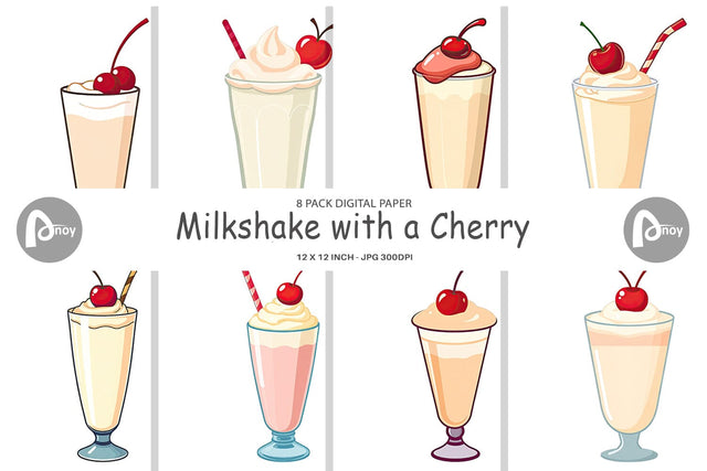 Digital Paper Milkshake with Cherry Digital Pattern artnoy 