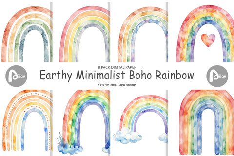 Digital Paper Minimalist Boho Rainbow Digital Pattern artnoy 