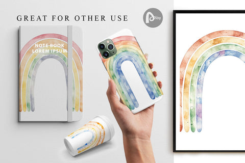 Digital Paper Minimalist Boho Rainbow Digital Pattern artnoy 