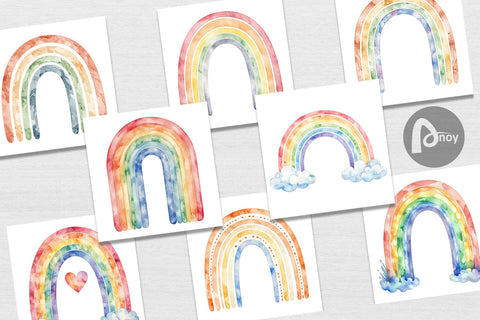 Digital Paper Minimalist Boho Rainbow Digital Pattern artnoy 