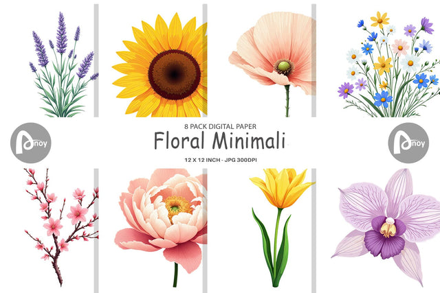 Digital Paper Minimalist Florals Sublimation artnoy 