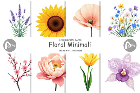 Digital Paper Minimalist Florals Sublimation artnoy 