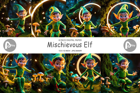 Digital Paper Mischievous Elf Digital Pattern artnoy 