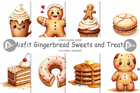 Digital Paper Misfit Gingerbread Sweets & Treats Watercolor Digital Pattern artnoy 