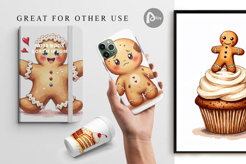 Digital Paper Misfit Gingerbread Sweets & Treats Watercolor Digital Pattern artnoy 