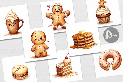 Digital Paper Misfit Gingerbread Sweets & Treats Watercolor Digital Pattern artnoy 