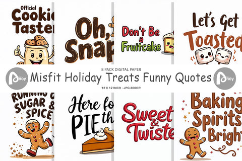 Digital Paper Misfit Holiday Treats: Funny Foodie Quotes Digital Pattern artnoy 