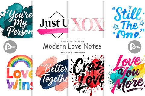 Digital Paper Modern Love Notes Watercolor Digital Pattern artnoy 