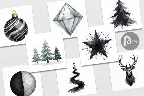 Digital Paper Modern Monochrome & Silver Christmas Digital Pattern artnoy 