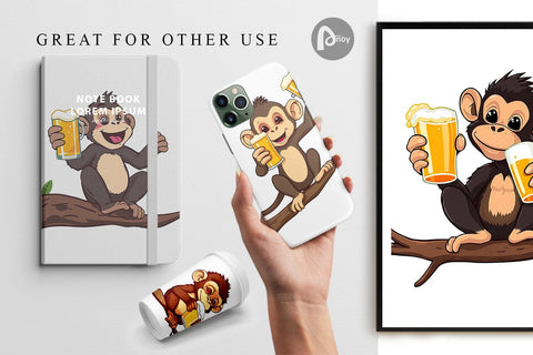Digital Paper Monkey Beer Day Digital Pattern artnoy 