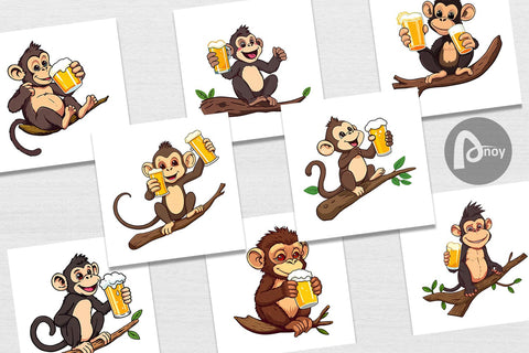 Digital Paper Monkey Beer Day Digital Pattern artnoy 