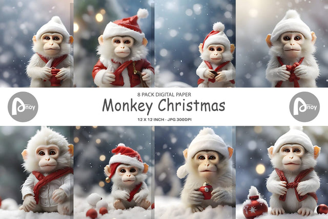 Digital Paper Monkey Christmas Digital Pattern artnoy 