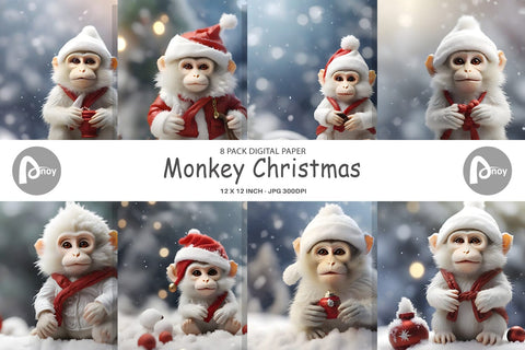 Digital Paper Monkey Christmas Digital Pattern artnoy 