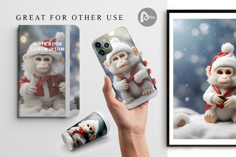 Digital Paper Monkey Christmas Digital Pattern artnoy 