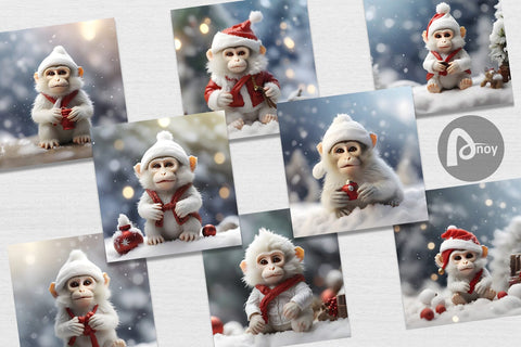 Digital Paper Monkey Christmas Digital Pattern artnoy 