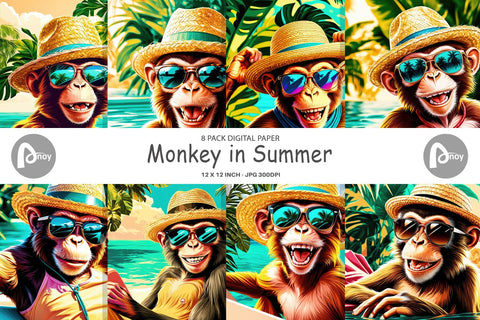 Digital Paper Monkey in Summer Sublimation artnoy 