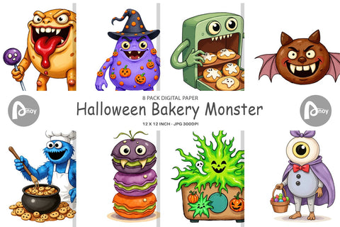 Digital Paper Monster Halloween Bakery Digital Pattern artnoy 
