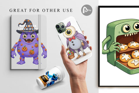 Digital Paper Monster Halloween Bakery Digital Pattern artnoy 