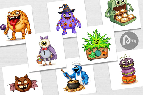 Digital Paper Monster Halloween Bakery Digital Pattern artnoy 